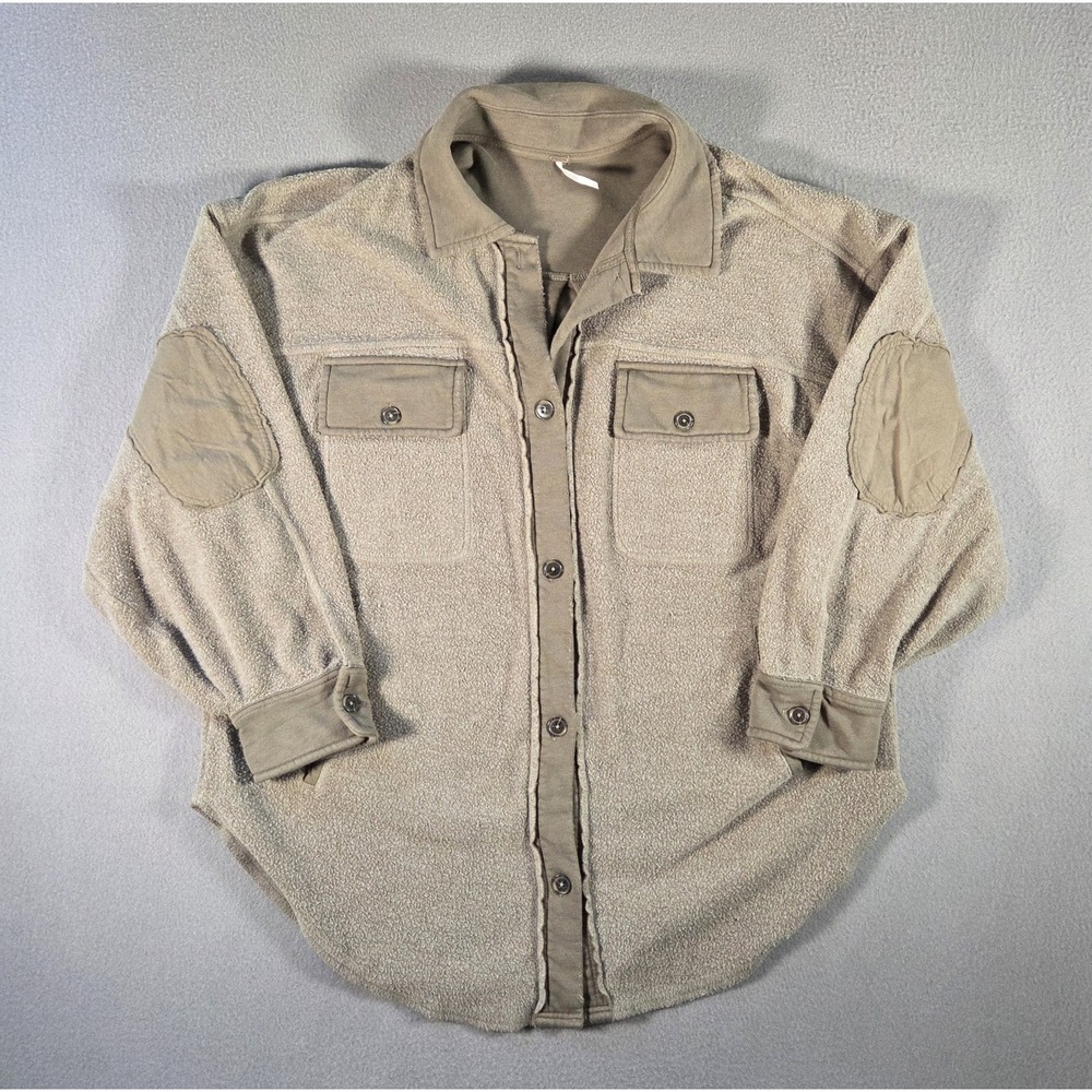 Free People Shirt Jacket Womens XL Olive Fleece Ruby Sable Oversized Shacket